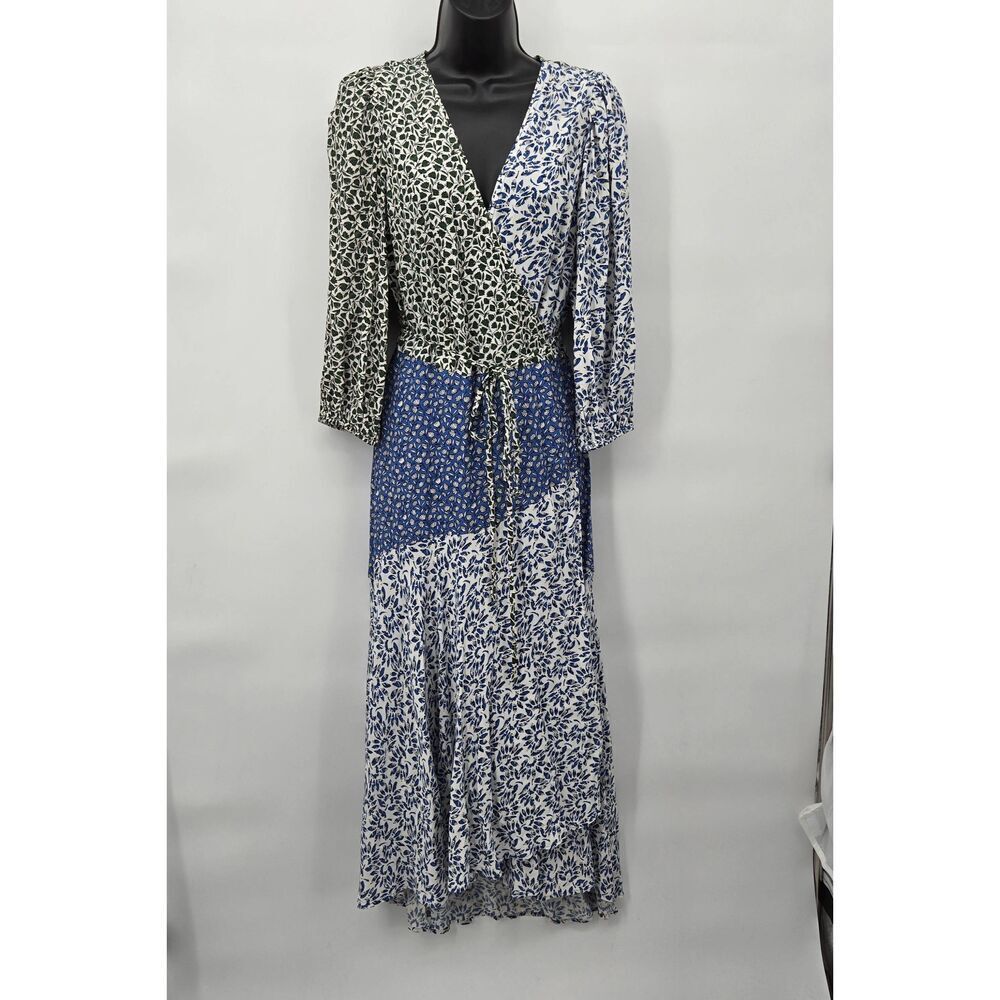 Ann Taylor Wrap Dress Size 8 Patchwork Floral Long Sleeve Maxi Cottagecore